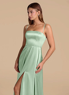 Azazie Wren 신부 들러리 드레스 A라인 스트랩리스 메탈릭 새틴 바닥 길이 드레스 image6