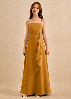 Azazie lolly Girls Formal Flower Girl Dresses Butterscotch A-Line Pleated Chiffon Dress image4
