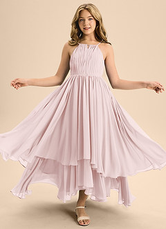 Azazie Elliora Junior Blushing Pink A-Line Pleated Chiffon Dress image5