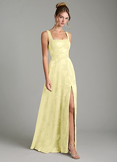 Azazie Cheyenne Robes de demoiselle d'honneur Robe Trapèze en Jacquard floral dévoré Plissé Sorbet Citron image4