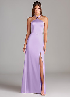 Azazie Elliana Bridesmaid Dresses Lilac A-Line Side Slit Stretch Satin Dress image5