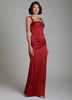 Azazie Amora Brautjungfernkleider Meerjungfrau-Linie Korsett Stretch-Satin Kleid Granatapfelrot image5
