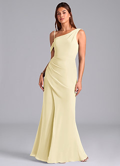 Azazie Madelyn Bridesmaid Dresses Lemon Sorbet Mermaid One Shoulder Chiffon Convertible Dress image4