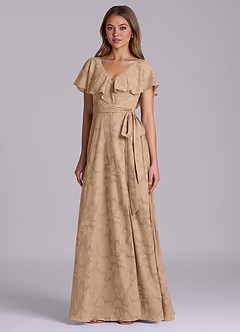 Azazie Lainey Bridesmaid Dresses Champagne A-Line with Pockets Floral Burnout Dress image4