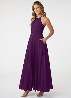 Azazie Melinda Final Sale Grape A-Line Pleated Chiffon Dress image3