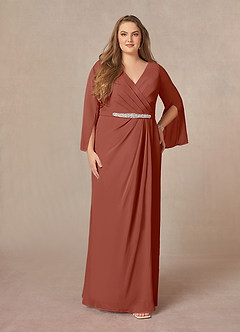 Azazie Belinda Mother of the Bride Dresses Auburn A-Line V-Neck Pleated Chiffon Dress image6