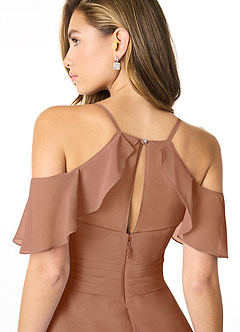 Azazie Dakota Bridesmaid Dresses Bronzer A-Line V-Neck Pleated Chiffon Dress image5
