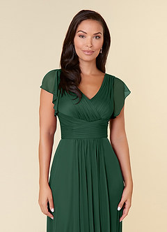 Azazie Reneya Mother of the Bride Dresses Dark Green A-Line Pleated Mesh Dress image5