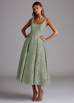 Amalie Pistachio A-line Midi Dress | Azazie