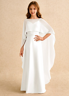 Azazie Fishie Junior Formal Flower Girl Dresses Ivory A-Line Matte Satin Dress image1