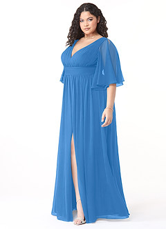Azazie Temeka Bridesmaid Dresses Blue Jay A-Line Ruched Chiffon Dress image9