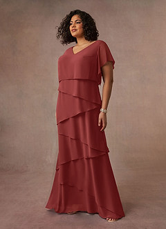 Azazie OHara Mère de la mariée Robes Robe Trapèze en Mousseline de soie Col V Terracotta image4