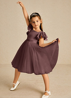 Azazie Kaeya Flower Girl Dresses Espresso A-Line Bow Tulle Dress image2