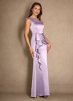Azazie Hamptons Mother of the Bride Dresses Frosted Lilac A-Line Pleated Stretch Satin Dress image3