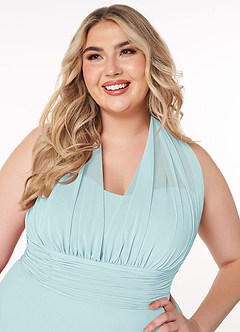 Azazie Fifi Bridesmaid Dresses Sea Glass A-Line Strapless Chiffon Convertible Dress image16
