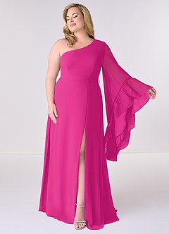 Barbie ♥ Azazie Jurken voor bruidsmeisjes Jurk van Chiffon met A-Lijn Lange mouw Barbie Roze image7