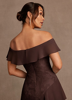 Azazie Marina Mother of the Bride Dresses Ganache A-Line Off the Shoulder Floral Burnout Dress image6