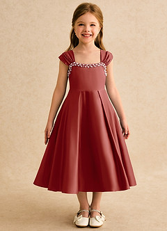 Azazie Yosemite Flower Girl Dresses Terracotta Ball-Gown Sweetheart Neckline Matte Satin Dress image4