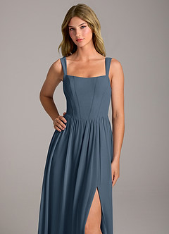 Azazie Rosaline Jurken voor bruidsmeisjes Jurk van Chiffon met A-Lijn Zijsplit Neptunus image2