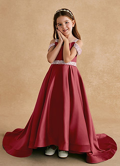 Azazie Jodi Flower Girl Dresses Pomegranate A-Line Matte Satin Dress image5