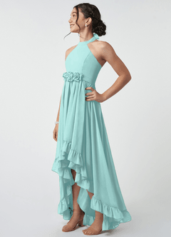 Azazie Hermione Junior Aqua A-Line Chiffon Dress image7