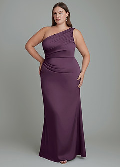 Azazie Akilah Bridesmaid Dresses Plum Mermaid One Shoulder Stretch Satin Dress image8