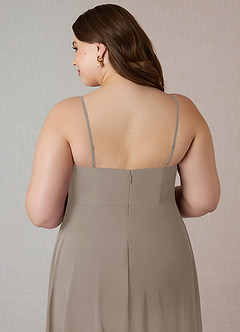 Azazie Emerald Bridesmaid Dresses Taupe A-Line Ruffled Chiffon Dress image10