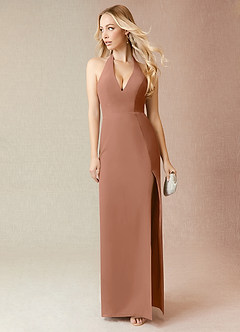 Azazie Yessi Brautjungfernkleider Etui Plissee Chiffon Kleid Bronzer image1