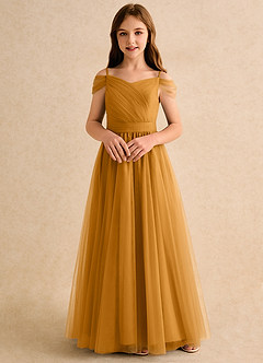 Azazie Yuna Girls Formal vestidos de niña de las flores Vestido de Caramelo de Tul de Corte en A con Vestidos sin tirantes image4