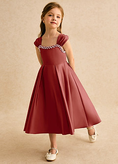 Azazie Yosemite Flower Girl Dresses Terracotta Ball-Gown Sweetheart Neckline Matte Satin Dress image6