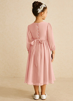 Azazie Lolo Robe Demoiselle D'honneur Fillette Robe Trapèze en Mousseline de soie avec manches Rosette image5