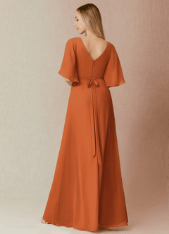 Azazie Cierra Bridesmaid Dresses Cinnamon A-Line V-Neck Chiffon Dress image2