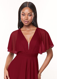 Azazie Tinsley Bridesmaid Dresses Burgundy A-Line Pleated Mesh Dress image5