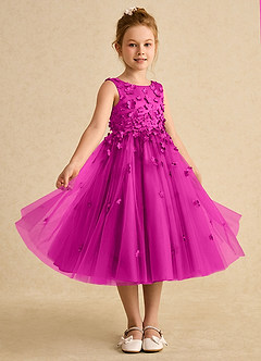 Azazie Lana Flower Girl Dresses Fuchsia A-Line Sleeveless Matte Satin Dress image5