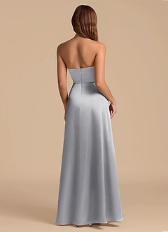 Azazie Wren 신부 들러리 드레스 A라인 스트랩리스 메탈릭 새틴 바닥 길이 드레스 image2