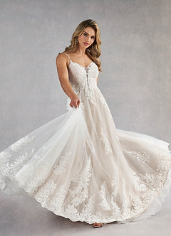 Azazie Avarie Wedding Dresses Diamond White Nude A-Line Sequins Tulle Dress image2