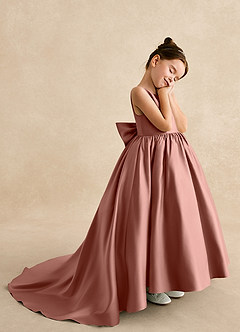 Azazie Mimia Flower Girl Dresses Cedar Rose A-Line Bow Matte Satin Dress image4