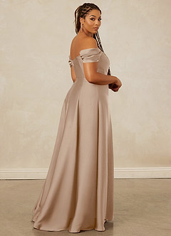 Christian Siriano Bridal for Azazie 1002 Bridesmaid Dresses Taupe A-Line Off the Shoulder Stretch Satin Convertible Dress image15