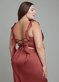 Azazie Jessamine Bridesmaid Dresses Terracotta Sheath Corset Stretch Satin Dress image14