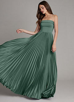 Azazie Mariana Bridesmaid Dresses Eucalyptus A-Line Pleated Stretch Satin Dress image5
