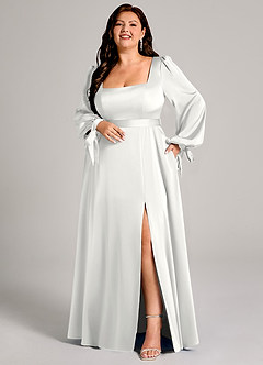 Azazie Leonia Suknie dla druhen Linia A Długi rękaw Satyna elastyczna Do ziemi Sukienka image8