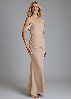 Azazie Luiza Bridesmaid Dresses Taupe Mermaid Off the Shoulder Chiffon Dress image4