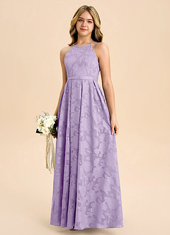 Azazie Arianthe Junior Lilac A-Line Pleated Floral Burnout Dress image6