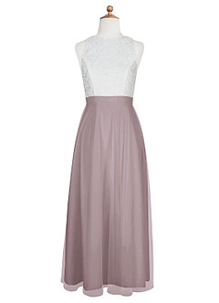 Azazie Albertine Junior A-Linie Spitze Chiffon Kleid Dämmerung image7