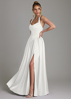 Azazie Francis Bridesmaid Dresses White A-Line Corset Stretch Satin Dress image5