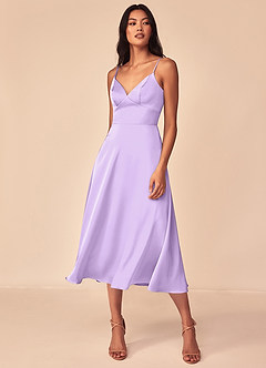 Azazie Dottie Bridesmaid Dresses Lilac A-Line Stretch Satin Dress image3