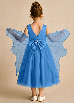 Azazie Pear Abiti da Ragazza di Fiori Abito Principessa in Tulle Fiocco Blue Jay image1