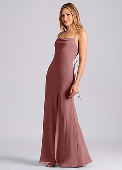 Azazie Grata 신부 들러리 드레스 인어 주름진 쉬폰 바닥 길이 드레스 image4