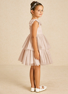 Azazie Vanellope Robe Demoiselle D'honneur Fillette Robe Trapèze en Tulle Arc Rose Perle image4