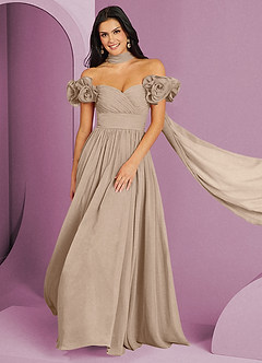 Barbie ♥ Azazie Abiti da Damigella Abito Convertibile A-Line in Chiffon a Spalla Scoperta Taupe image13